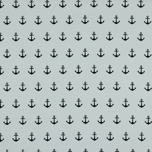 Popelina w granatowe kotwice na białym